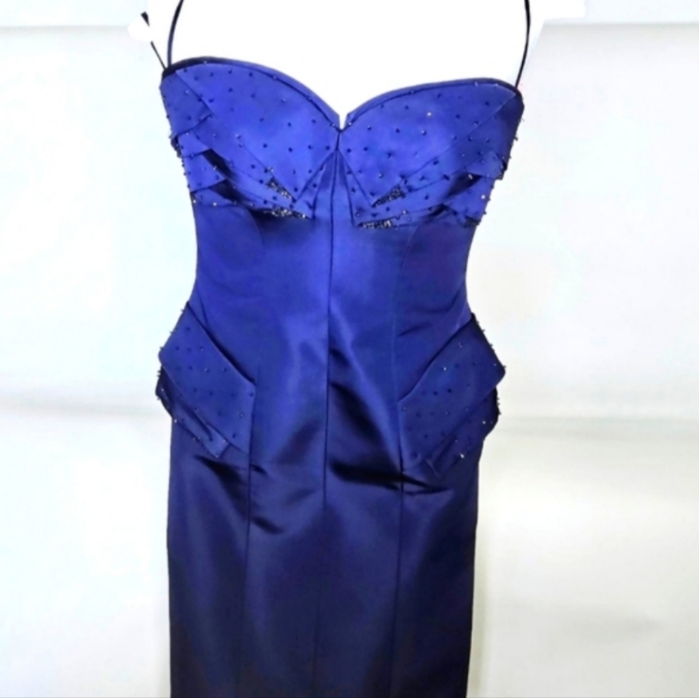 10O% Silk Olga Banartsev, Royal Blue strapless Corset  Cocktail dress size 4 - Picture 13 of 16